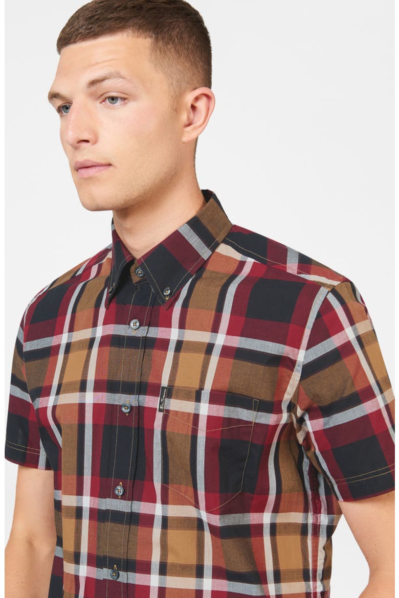 Plaid Short Sleeve Button-Down Shirt, Alternate, color, RED