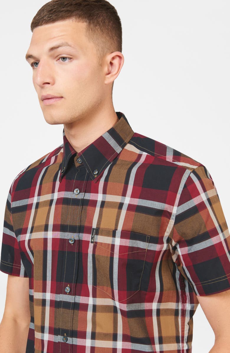 Ben Sherman Plaid Short Sleeve Button-Down Shirt, Alternate, color, 