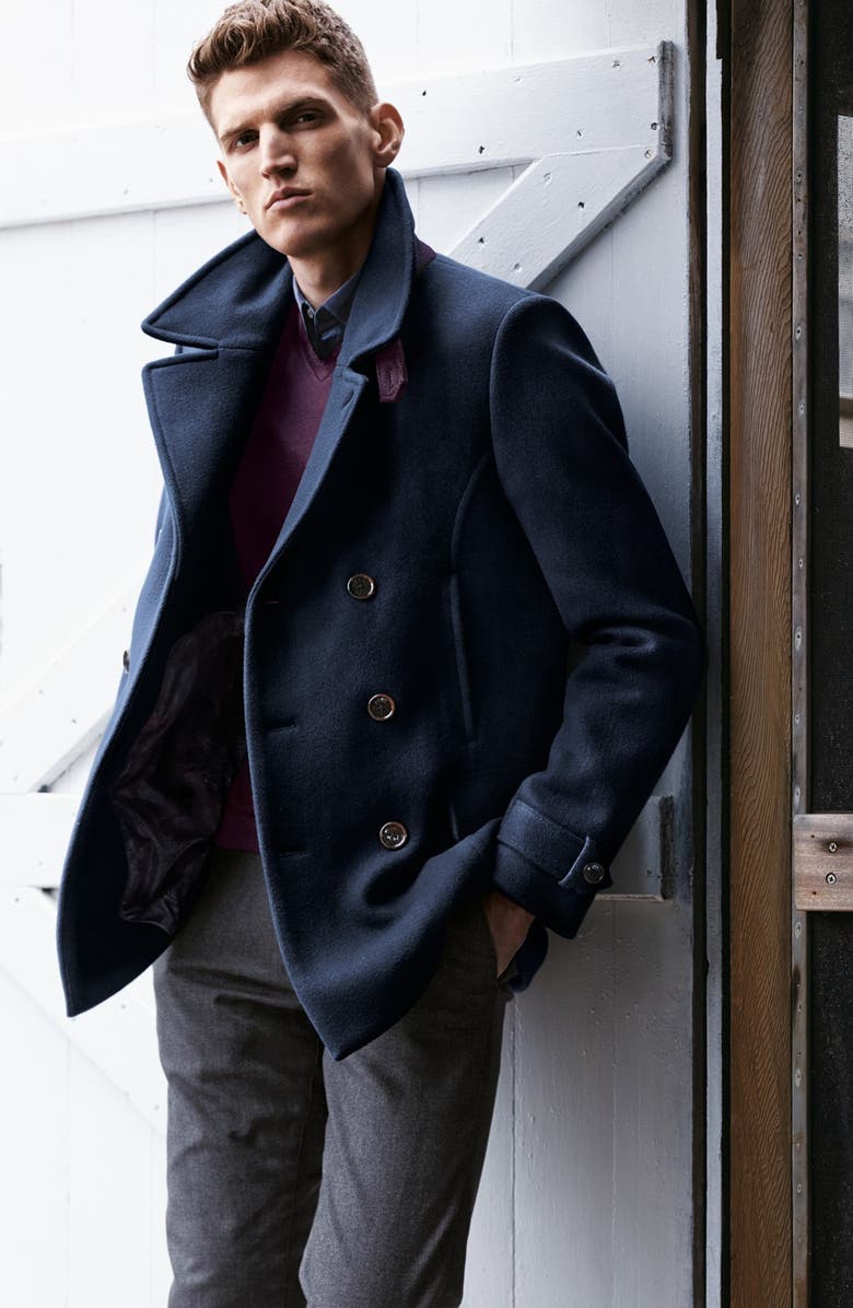 Ted Baker London 'Ossain' Herringbone Double Breasted Peacoat, Alternate, color,