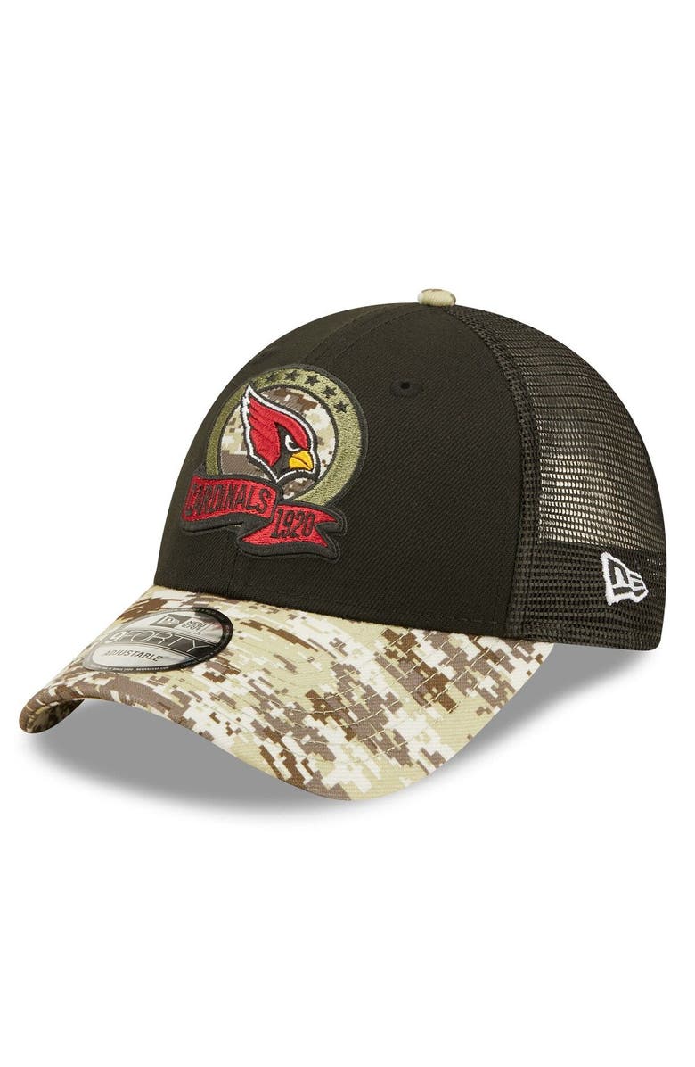 New Era Men's New Era Black/Camo Arizona Cardinals 2022 Salute To Service 9FORTY Snapback Trucker Hat, Alternate, color, 