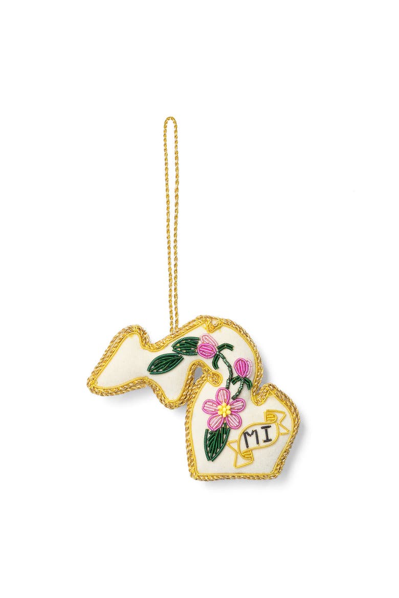 Michigan State Apple Blossom Beaded Fabric Ornament - Embroidered, Main, color, Cream