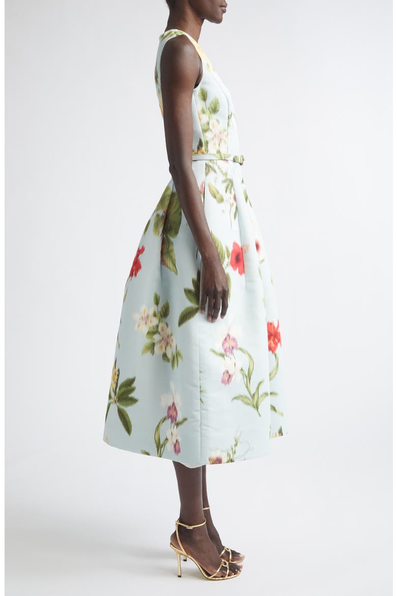 Chiné Dominican Floral Faille Midi Dress, Alternate, color, SALTWATER MULTI