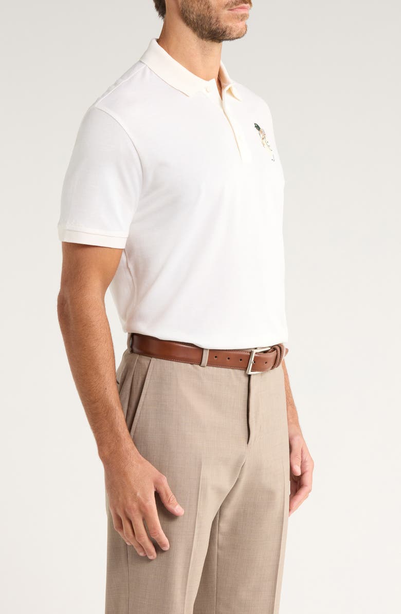 Ralph Lauren Purple Label Embroidered Polo Bear Cotton & Cashmere Piqué Polo, Alternate, color, Classic White