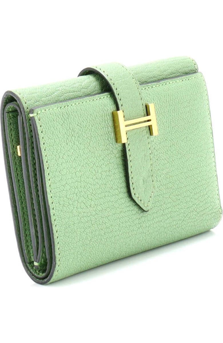 Pre-Owned Hermes Trifold Bearn Wallet Chevre Mysore Compact, Alternate, color, Vert Criquet