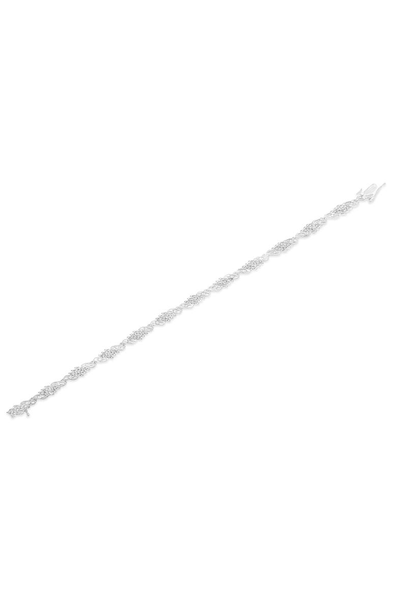 Silver 1-1/2 Cttw Round and Baguette Cut Diamond Wave Link Bracelet, Alternate, color, White