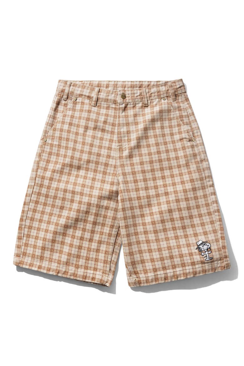 Peanuts® Snoopy Spike Cotton Work Shorts, Main, color, SANDSTONE PLAID