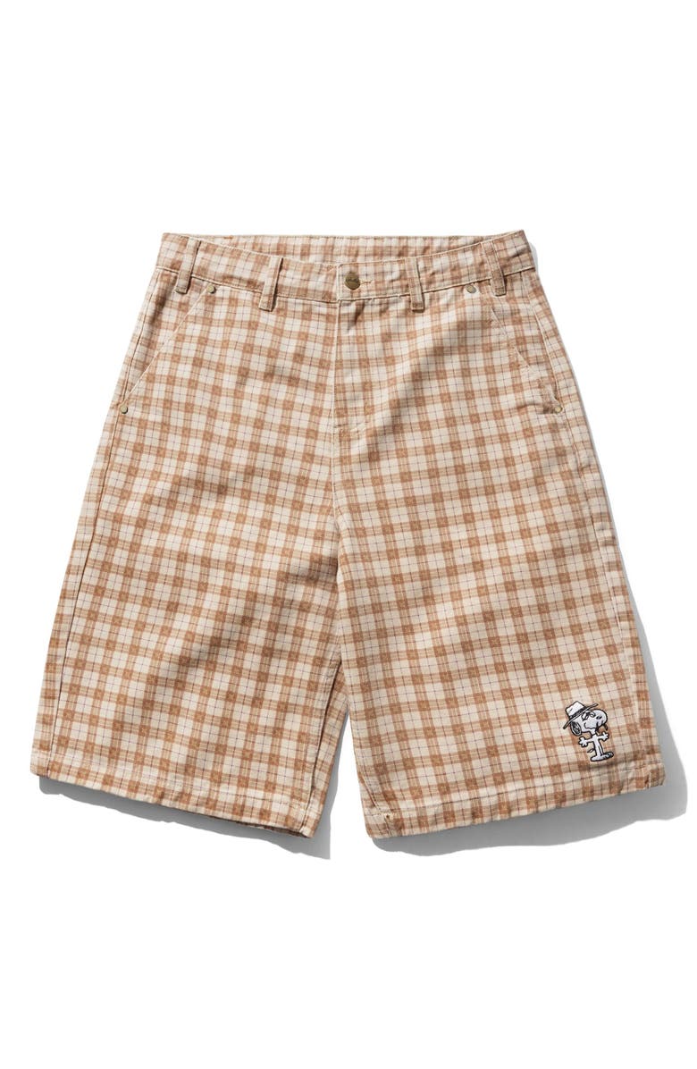 Butter Goods Peanuts<sup>®</sup> Snoopy Spike Cotton Work Shorts, Main, color, Sandstone Plaid