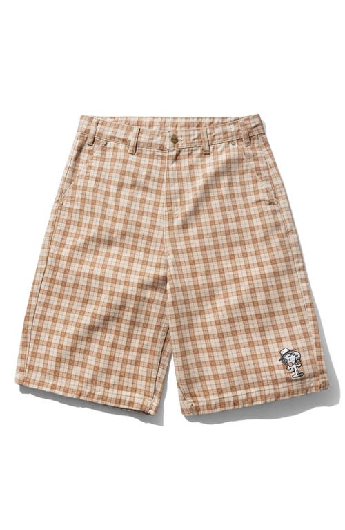 Butter Goods Peanuts® Snoopy Spike Cotton Work Shorts in Sandstone Plaid 