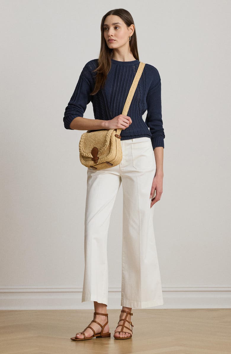 Lauren Ralph Lauren Pointelle & Cable Detail Cotton Sweater, Alternate, color, Shadow Navy