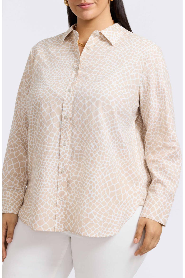 Meghan Giraffe Print Linen Blend Button-Up Shirt, Main, color, FLAX/ WHITE