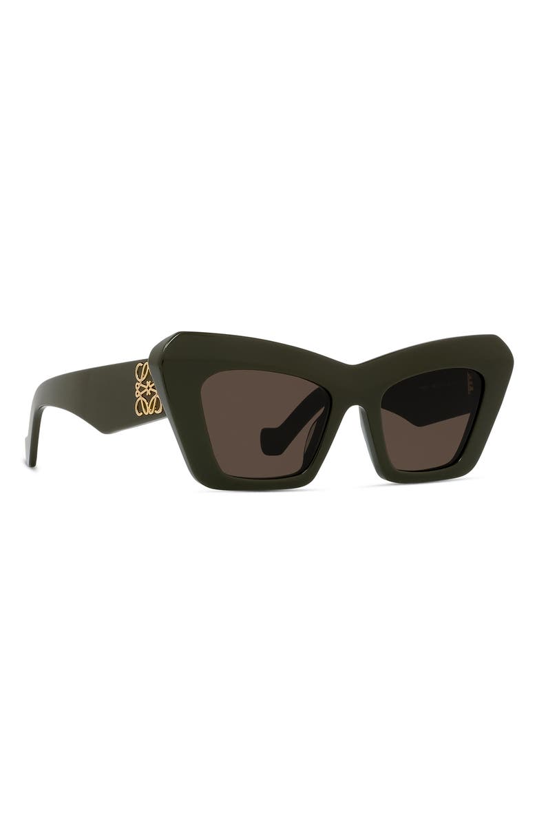 Loewe Anagram 51mm Cat Eye Sunglasses, Alternate, color, Shiny Dark Green / Brown