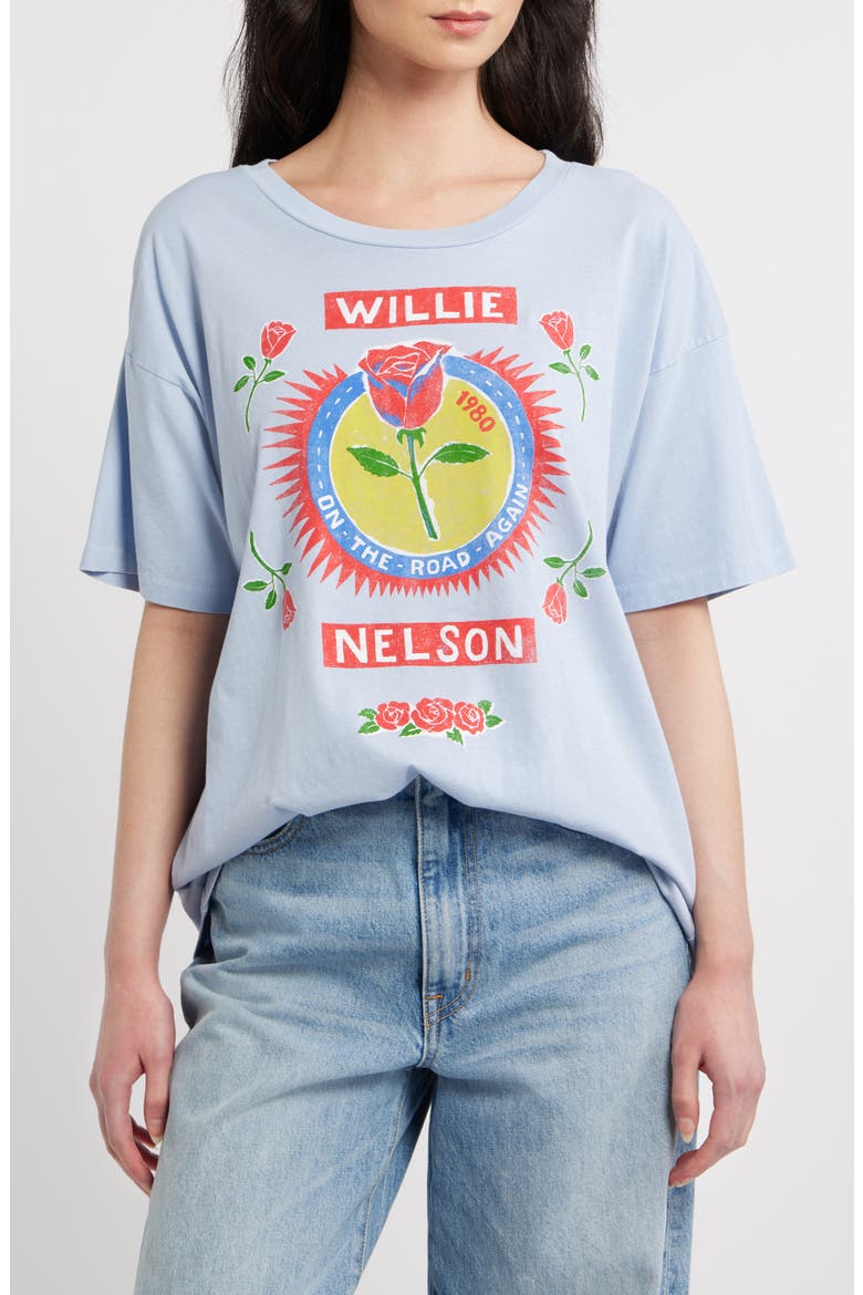 Willie Nelson Rose Label Graphic T-Shirt, Main, color, SKY WAY BLUE