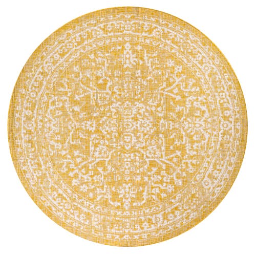 Jonathan Y Malta Bohemian Medallion Textured Weave Indoor/outdoor Round Area Rug In Yellow/cream