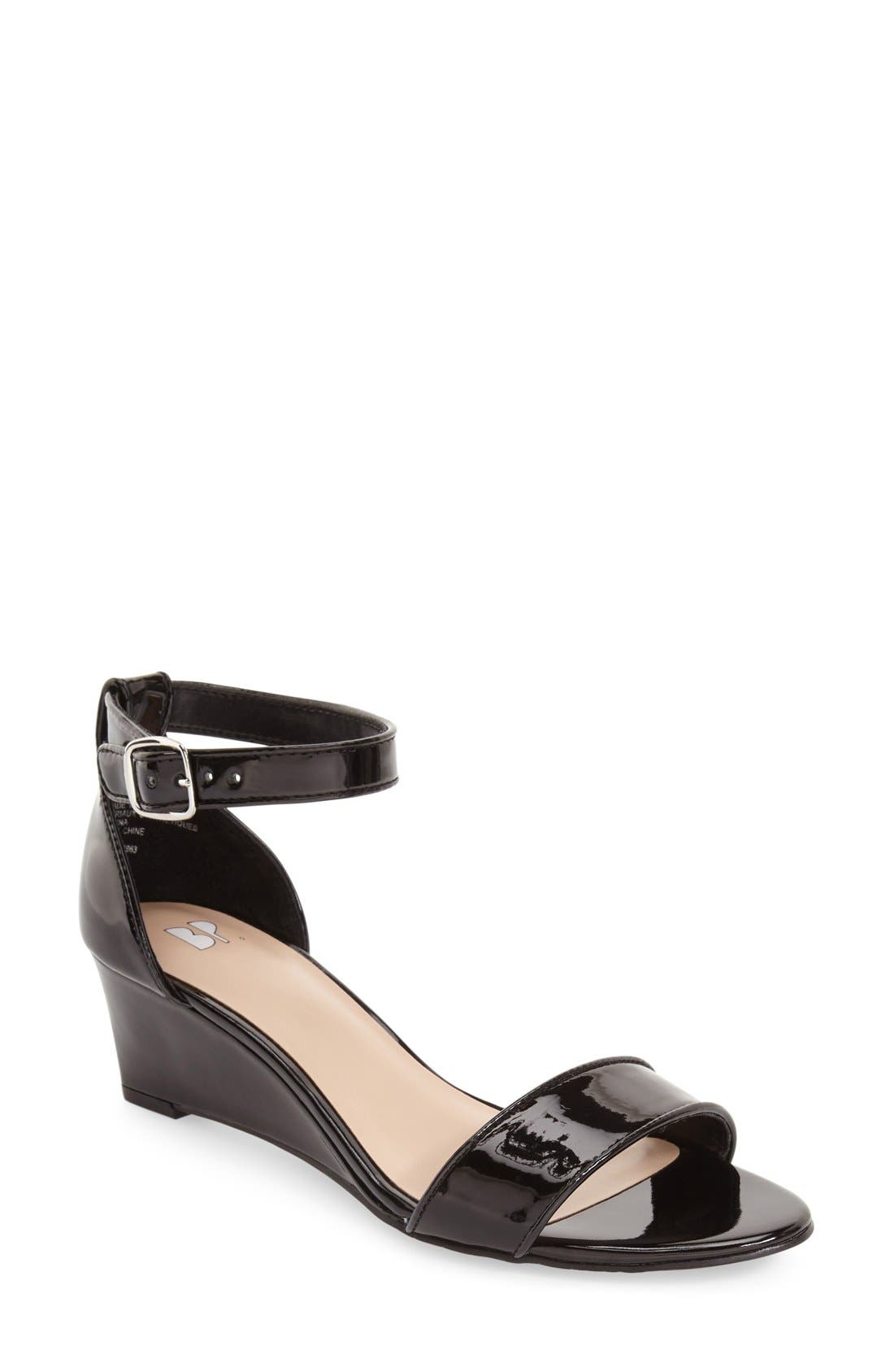 'Roxie' Wedge Sandal, Main, color, BLACK PATENT FAUX LEATHER