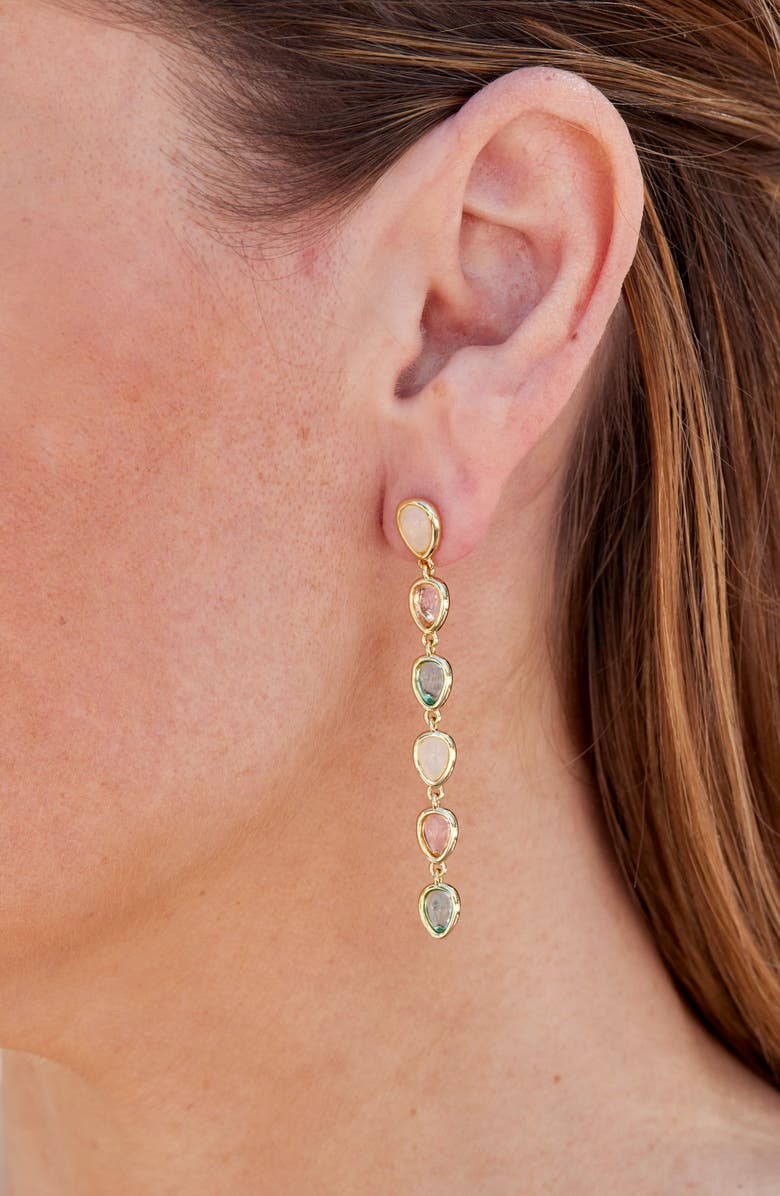 SAVVY CIE JEWELS Pastel Cabochon Cubic Zirconia Linear Drop Earrings, Alternate, color, Yellow