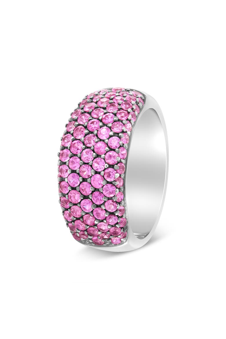 18K White Gold and Black Rhodium Multi Row Pink Sapphire Classic Band Ring, Alternate, color, White