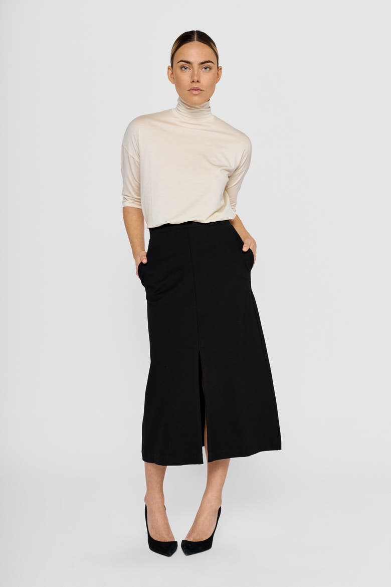 Amine Mid Slit Midi Skirt, Alternate, color, Black