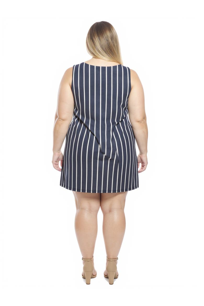 Plus Size Striped Round Neck Sleeveless A-Line Mini Shift Dress, Alternate, color, Navy Multi