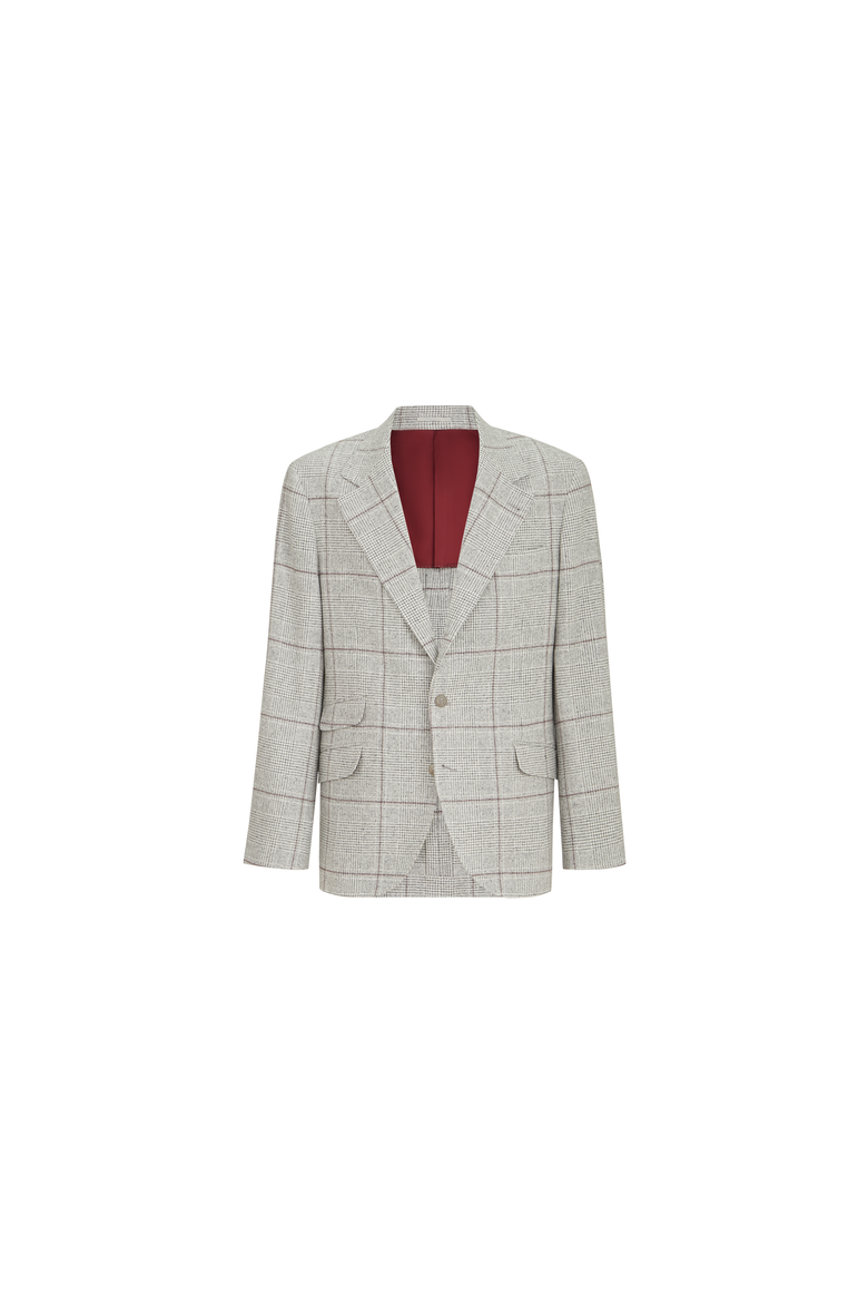Silk, wool and cashmere Prince of Wales flannel deconstructed Cavallo blazer with metal buttons, Alternate, color, Grey