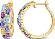 DELMAR 18K Yellow Gold Plated Sterling Silver Multi-Gemstone 28.5mm Hoop Earrings