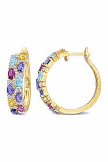 DELMAR 18K Yellow Gold Plated Sterling Silver Multi-Gemstone 28.5mm Hoop Earrings