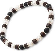 Jan Leslie Freshwater Pearl And Black Agate Beaded Bracelet With Silver Spacers
