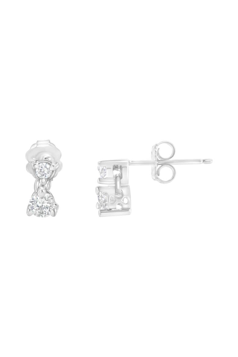 14KT White Gold 1/2 Ct Double Diamond Dangle Stud Earrings, Alternate, color, White
