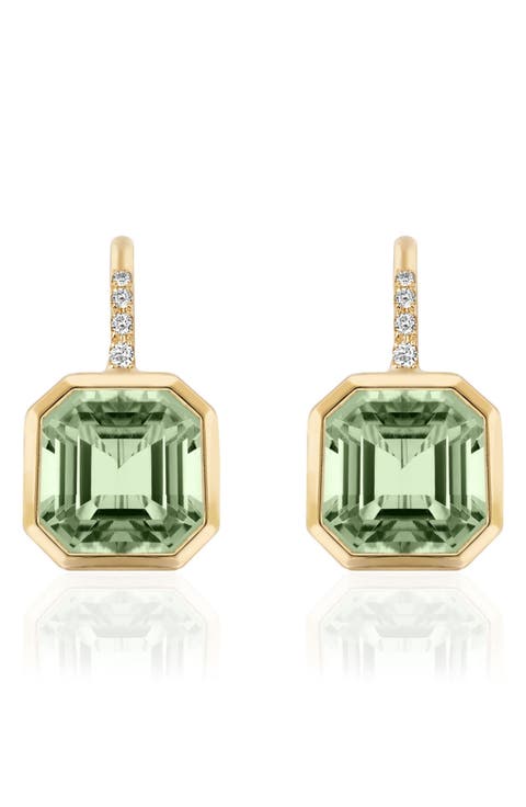 Gossip Asscher-Cut Semiprecious Stone & Diamond Drop Earrings