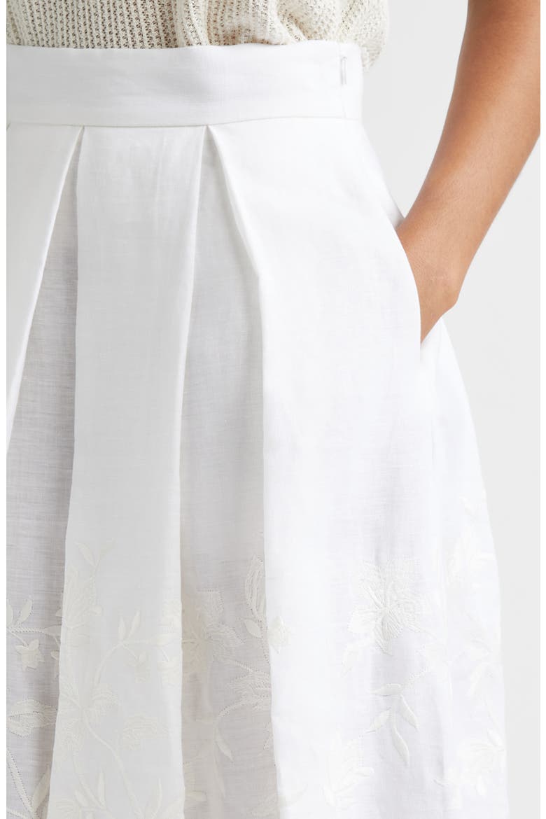 Floral Embroidered Linen Skirt, Alternate, color, 01 WHITE