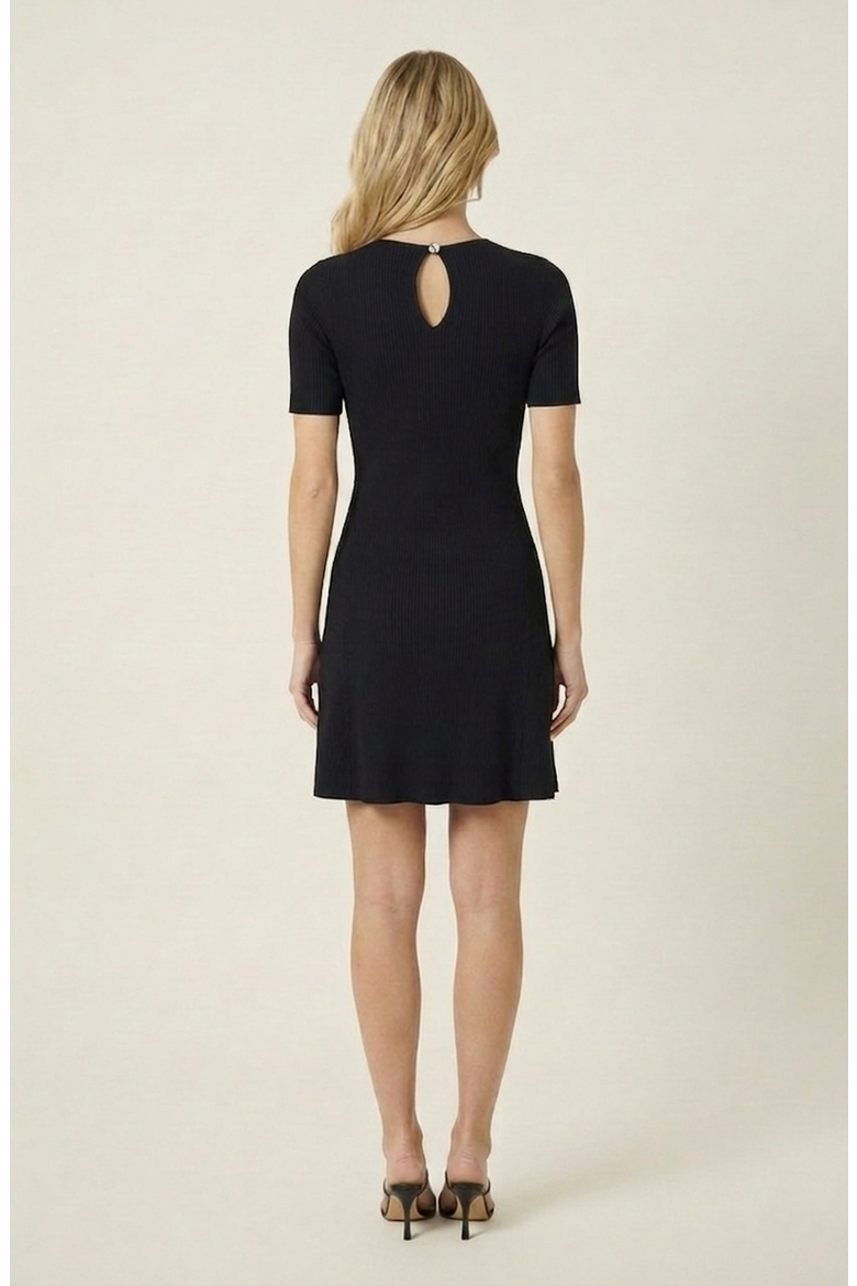 Ribbed Knit Mini Dress with Stud Detail and Asymmetric Seam, Alternate, color, Black