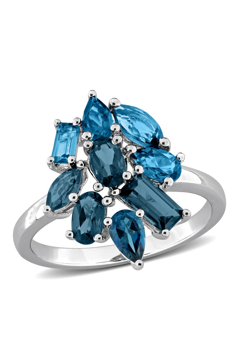 Gemstone Cluster Ring Sterling Silver, Main, color, London-Blue Topaz