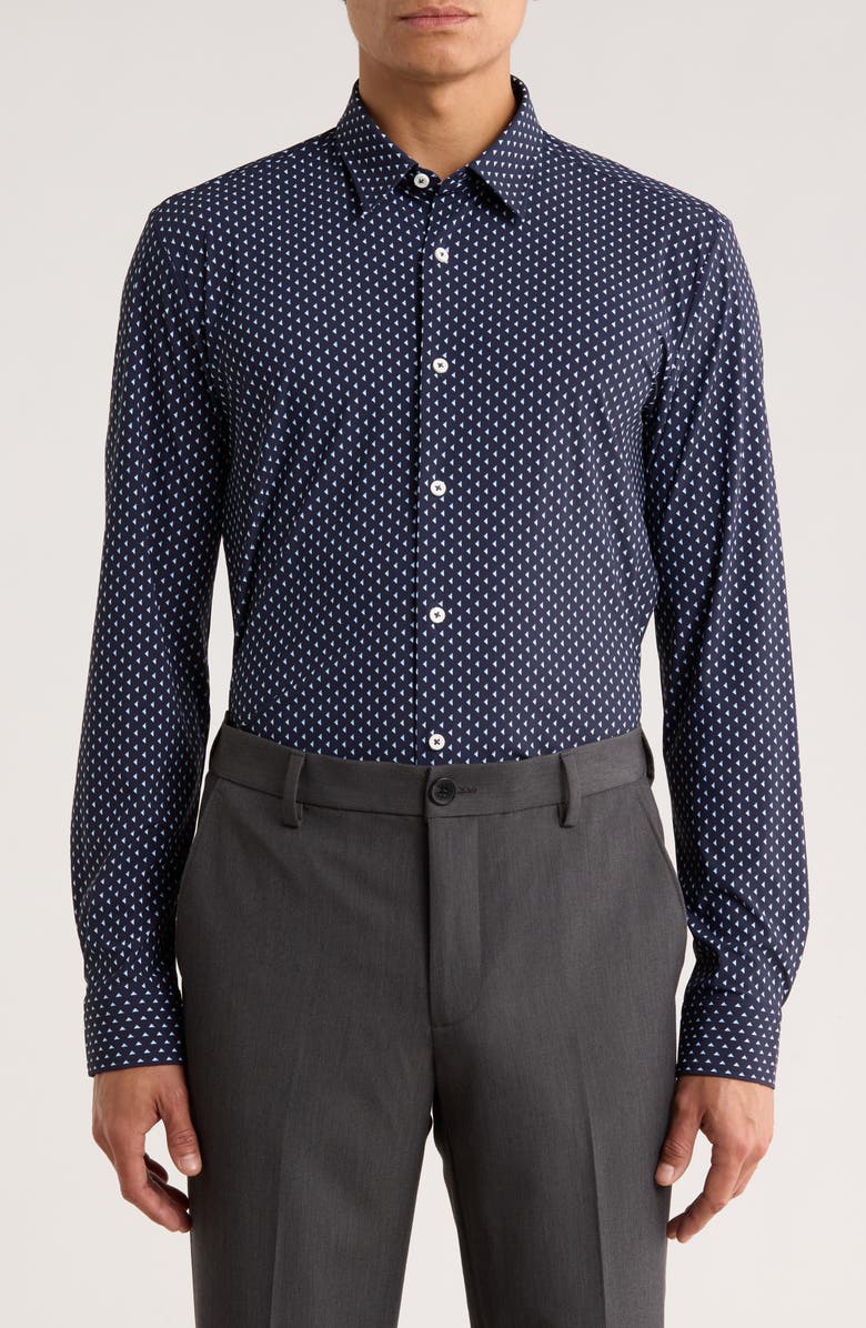 BOSS Roan Kent Long Sleeve Button-Up Shirt, Main, color, Navy