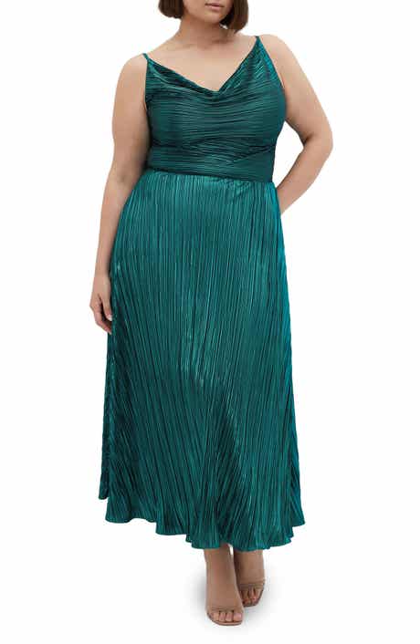 City Chic Kamila Cowl Neck Metallic Plissé Maxi Dress