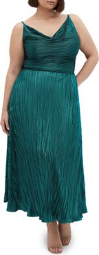 City Chic Kamila Cowl Neck Metallic Plissé Maxi Dress