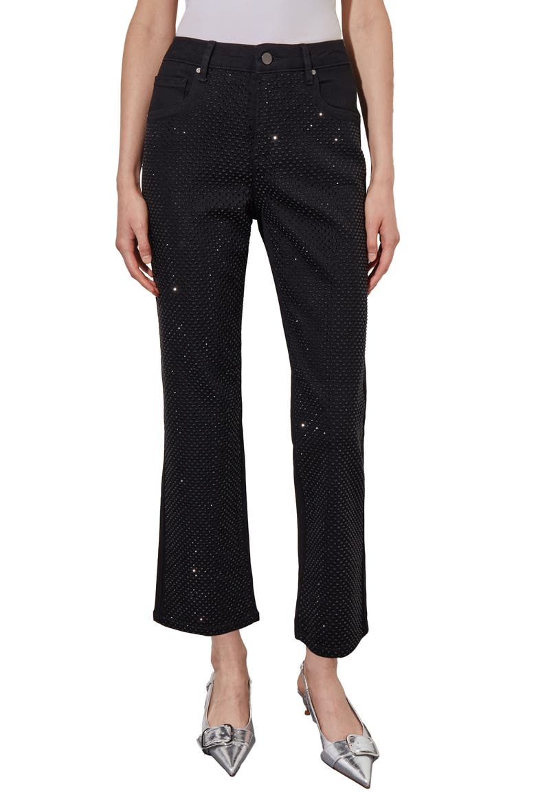 Crystal Front Flared Ankle Jeans, Main, color, BLACK