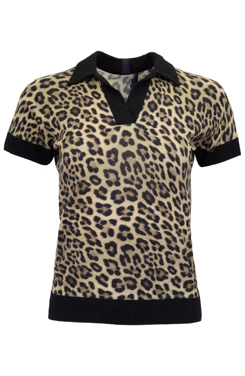 Lords of Harlech Leopard Womens Merino Silk Cashmere Polo, Main, color, Leopard Brown