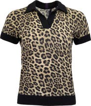 Lords of Harlech Leopard Womens Merino Silk Cashmere Polo