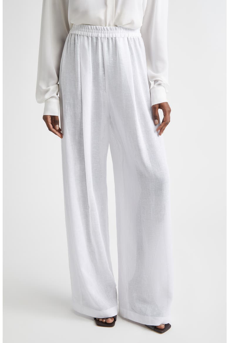 Pleated Wide Leg Linen Pajama Pants, Main, color, OPTIC WHITE