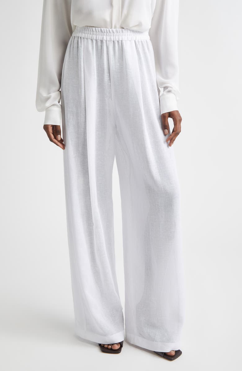 Michael Kors Collection Pleated Wide Leg Linen Pajama Pants, Main, color, Optic White