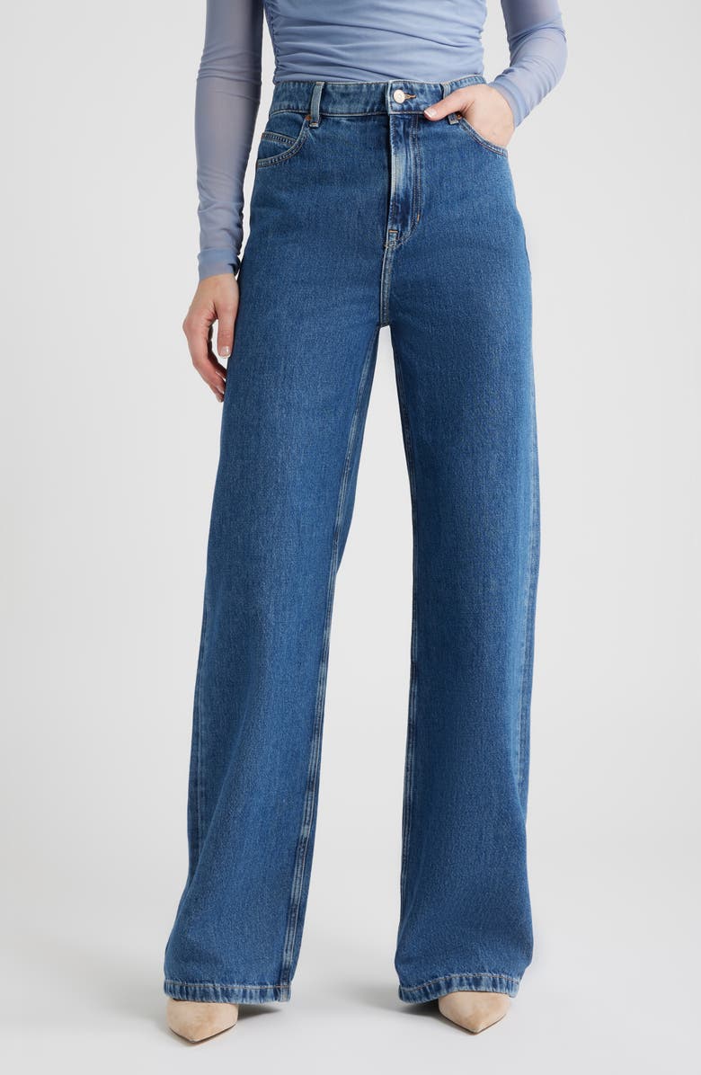 BOSS Orange Marlene High Waist Wide Leg Jeans, Main, color, Blue