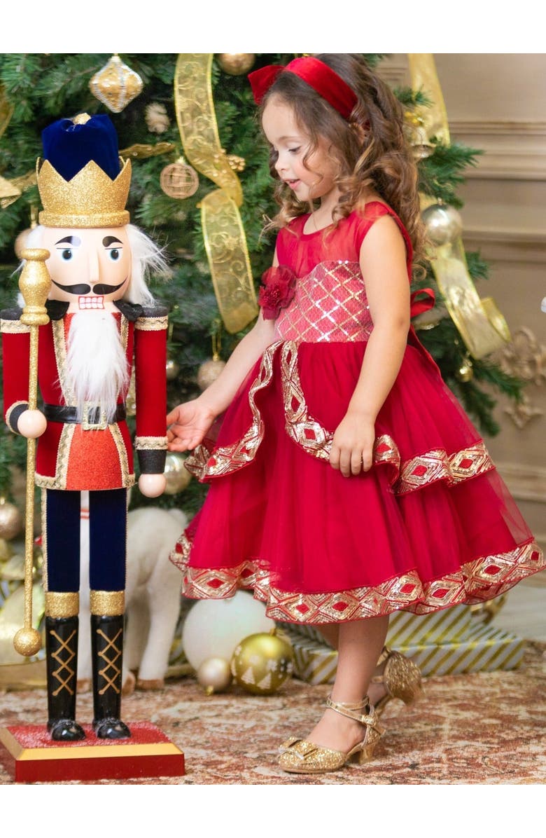 Mia Belle Girls Made To Sparkle Embroidered Tulle Holiday Dress, Alternate, color, Red
