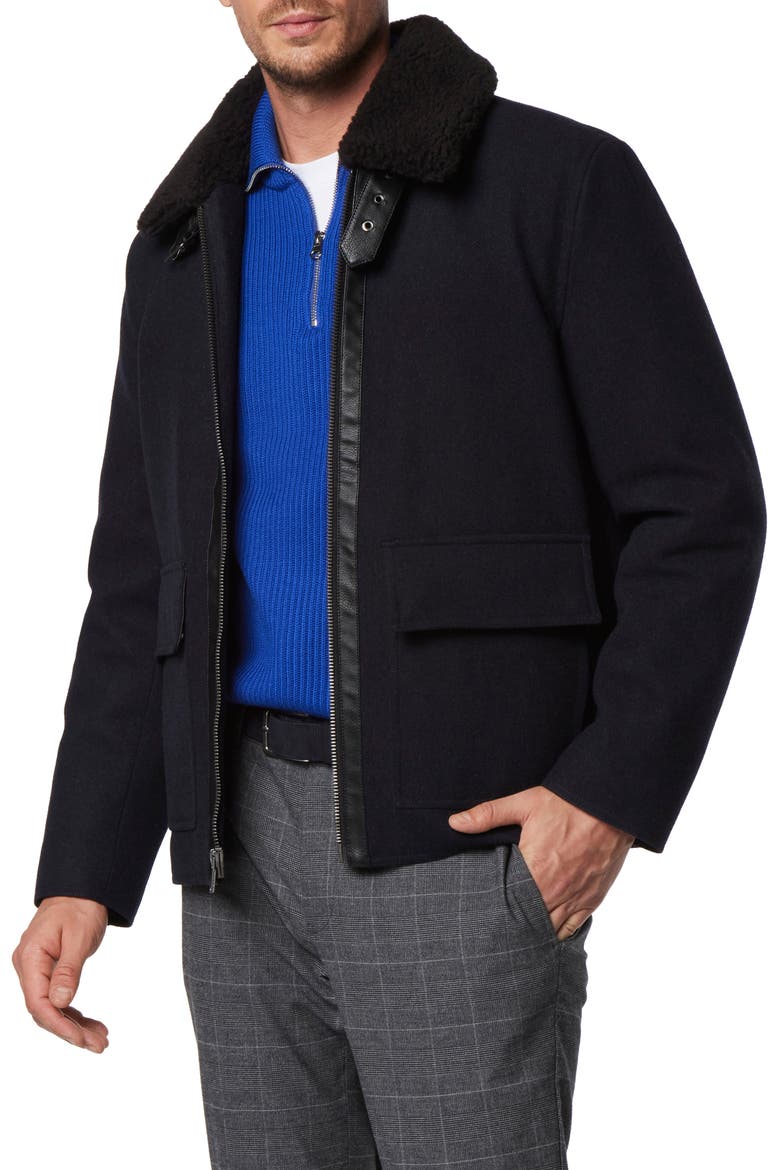 Hudson Water Resistant Faux Shearling Trim Jacket, Alternate, color, BLUE HEATHER