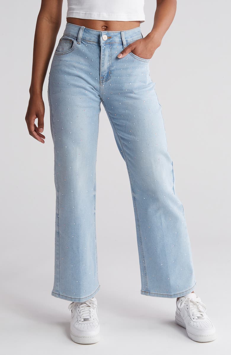 FLYING ANGEL Rhinestone High Waist Straight Leg Jeans, Main, color,