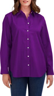 Foxcroft Oversize Cotton Blend Button-Up Shirt