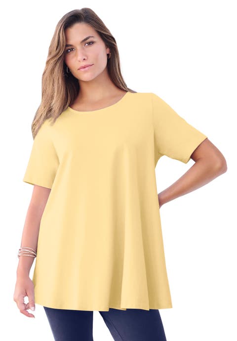 Plus Size Ultimate Cotton Crewneck Short Sleeve Swing Tee (Plus)
