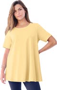 Roaman's Plus Size Ultimate Cotton Crewneck Short Sleeve Swing Tee
