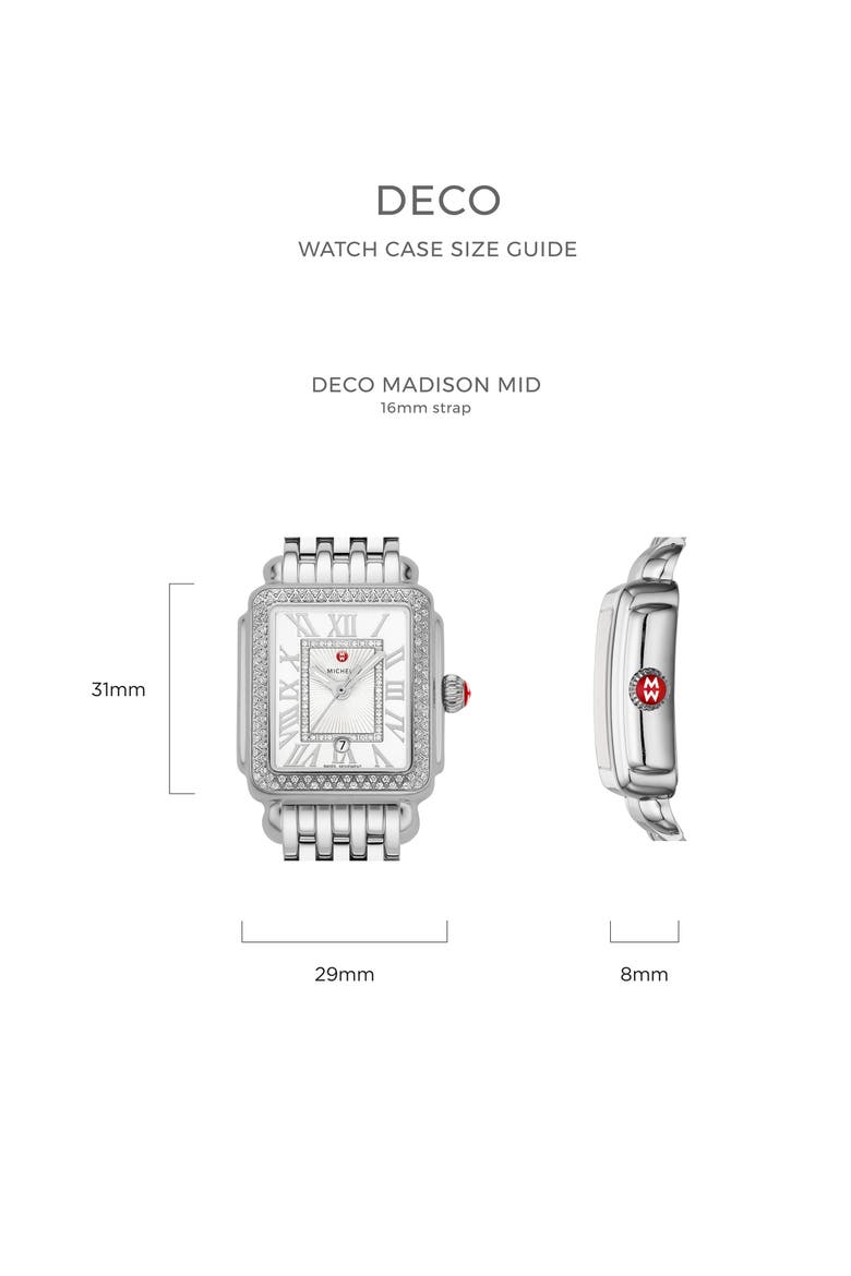 Deco Madison Diamond Dial Watch Head, 29mm x 31mm, Alternate, color, SILVER/ WHITE