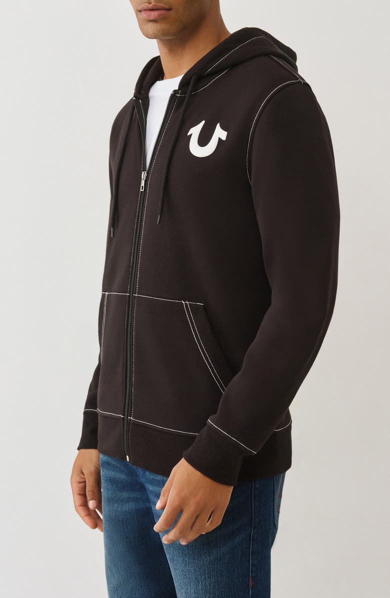 True Religion Floating Horseshoe Zip Hoodie, Alternate, color, Jet Black
