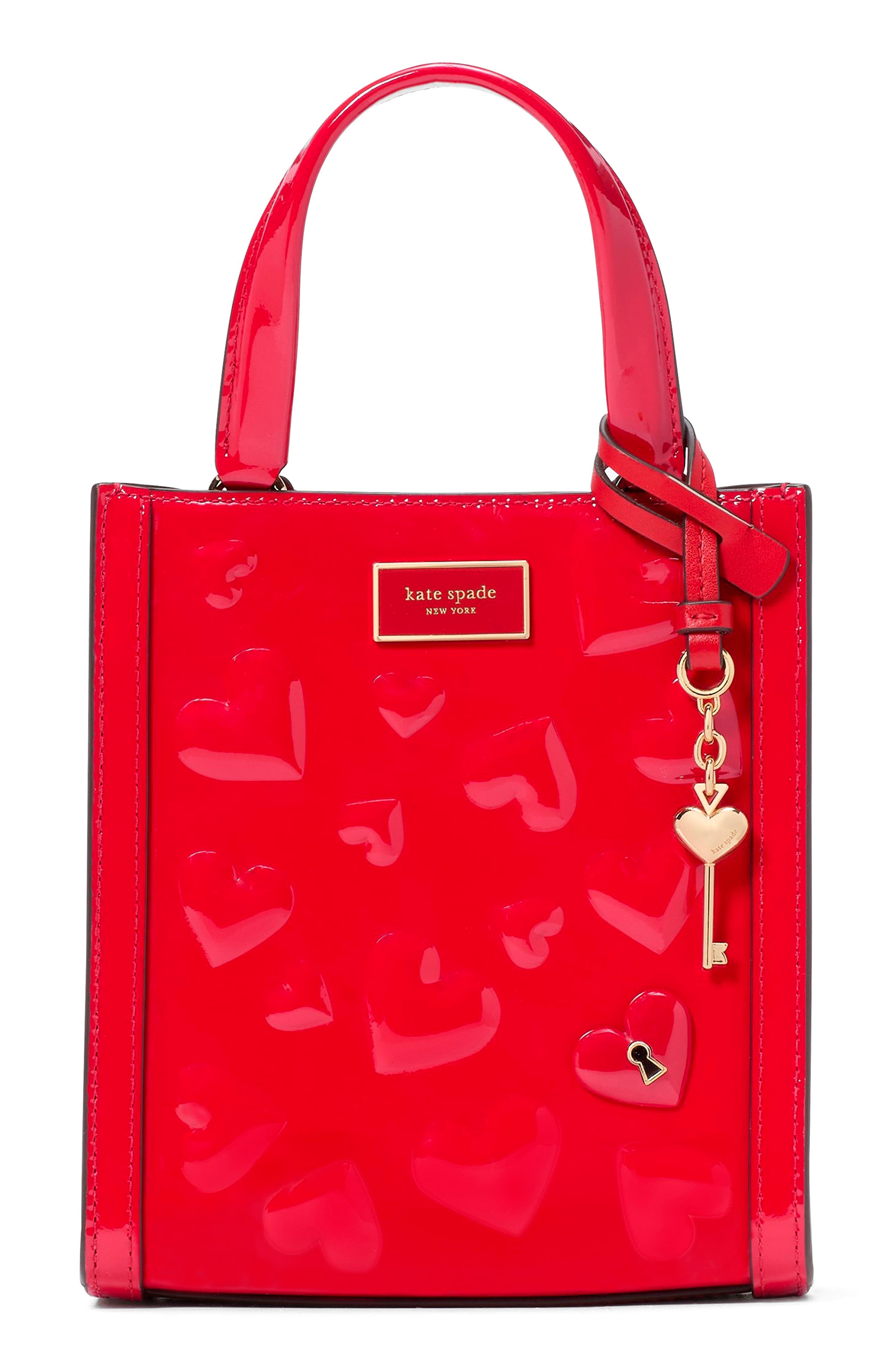 Kate Spade New York key to my heart embossed patent leather tote, Main, color, 