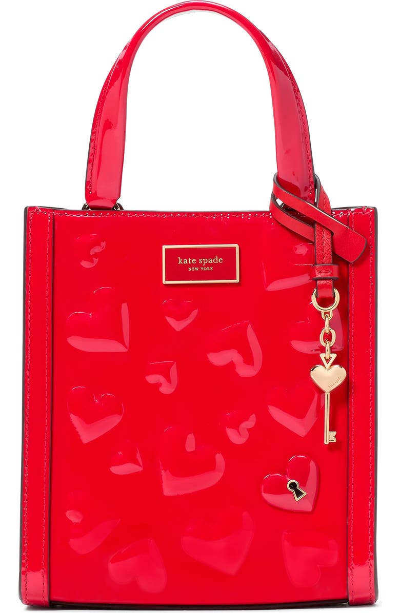 Kate Spade New York key to my heart embossed patent leather tote, Main, color,